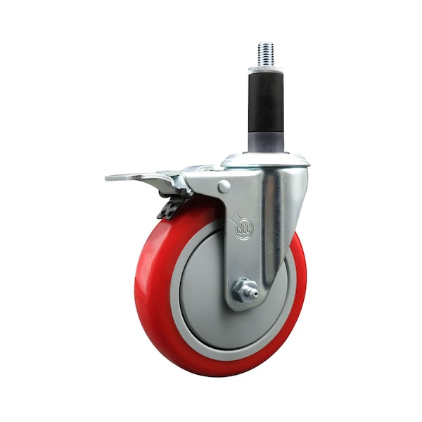 5'' Red Poly Swivel 1-1/8'' Expanding Stem Caster Total Lock Brake